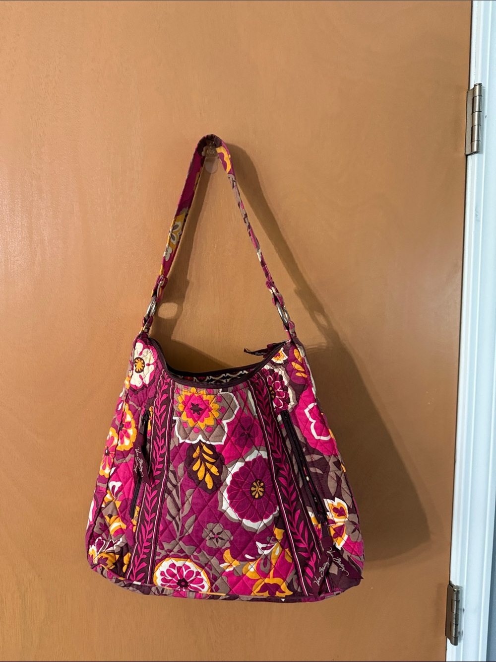 Vera Bradley Quilted Floral Shoulder Bag in Magenta and Yellow